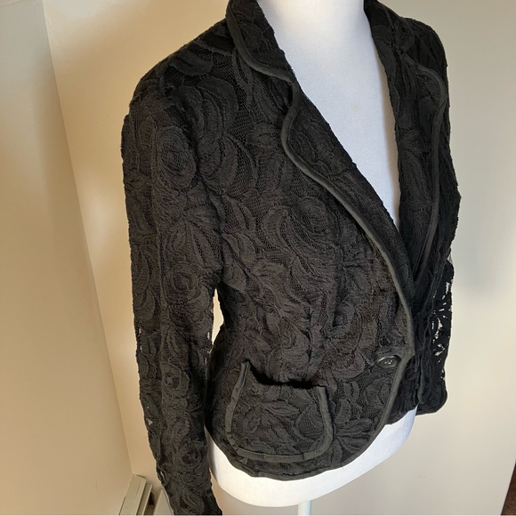 INC International Concepts Petite Black Lace One Button Blazer size Pet Small - Picture 6 of 9
